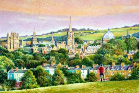 Oxford From South Parks watercolour pencil and gouache on paper