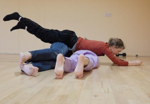 Contact improvisation is great fun to dance: a trio of dancers!