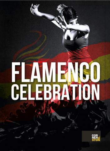 Female Flamenco dancer and title of show "Flamenco Celebration"