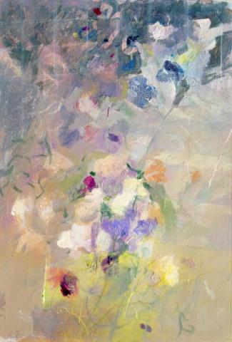 Fading Blooms, acrylic and oil on paper. Abstracted flower painting