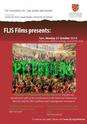 Free Screening: Peterloo, Wolfson College, 21 Oct