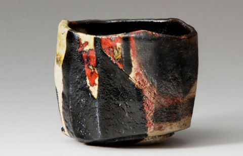 Yokoku, tea bowl with black glaze named by Raku Kichizaemon