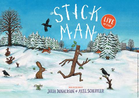 Cartoon image of Stick Man running through the snow