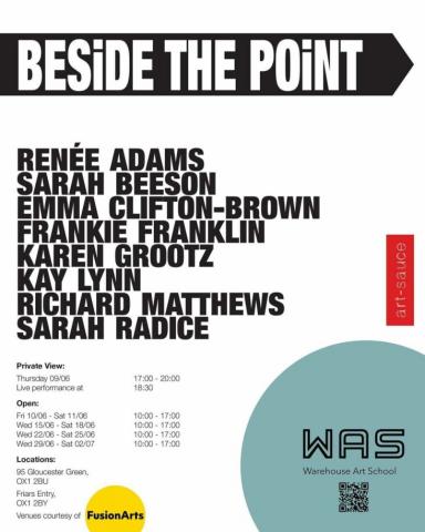 Beside the Point is a new exhibition showcasing eight Oxford based artists via a range of media including video, performance, poetry, painting, installation and sculpture. There will also be a private view on Thursday 9th June from 17:00 - 20:00, with a live performance at 18:30.