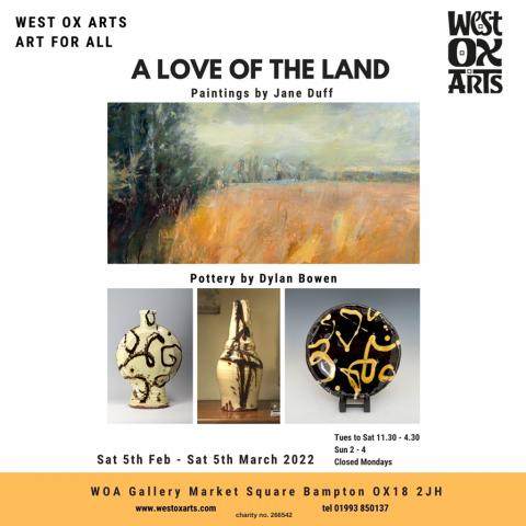 A love of the land exhibition poster at West Ox Arts