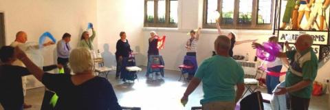Group of older people dancing
